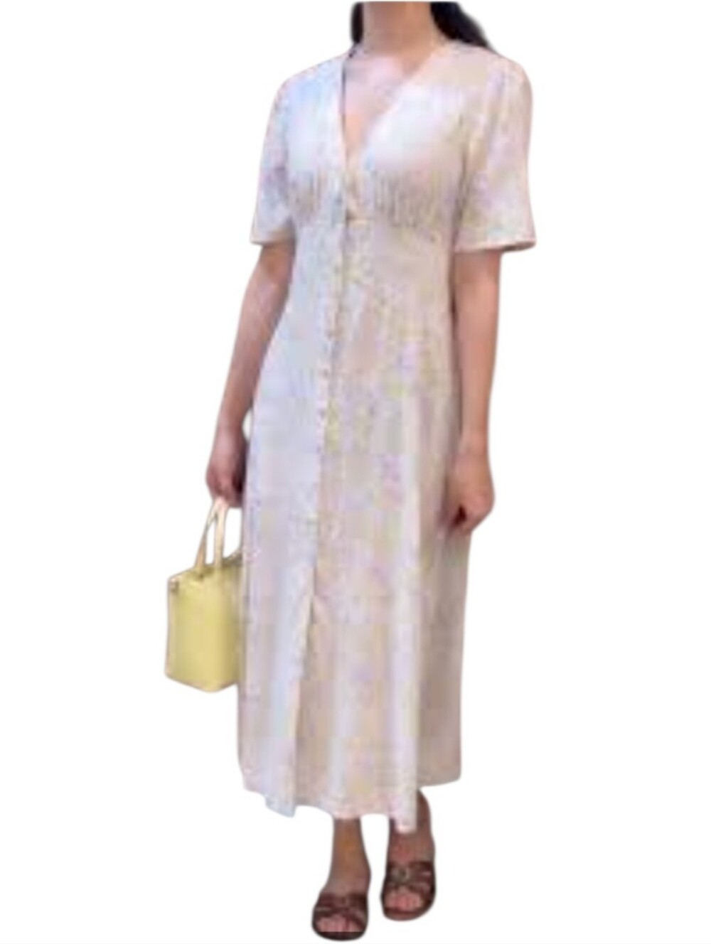 Nobody's Child Button Front Ditsy Floral Midi Dress Pale Pink Yellow Blue
